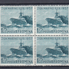 ROMANIA 1957 LP 435 ZIUA MARINEI BLOC DE 4 TIMBRE MNH
