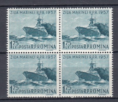 ROMANIA 1957 LP 435 ZIUA MARINEI BLOC DE 4 TIMBRE MNH foto