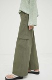 R&eacute;sum&eacute; pantaloni de bumbac culoarea verde, lat, high waist