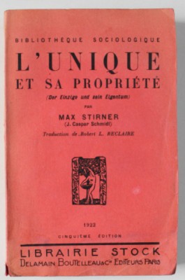 L &amp;#039;UNIQUE ET SA PROPRIETE par MAX STIRNER , 1922 foto