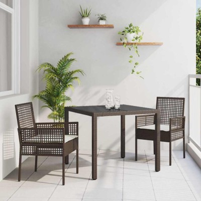 vidaXL Set de masă pentru grădină 3 pcs Maro Rattan poli 3334863 foto