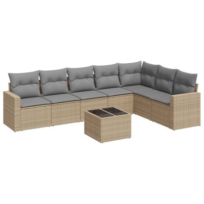 Set canapele de gradina, 8 piese, cu perne, bej, poliratan foto