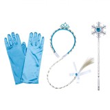 Set Deghizare Fete, Tiare-Baghete, 3 Bucăți, Coroniță Păr Blond, Mănuși Turcoaz, Baghetă Argintie, Oem