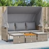 Canapea gradina 3 locuri vidaXL, poliratan gri, baldachin retractabil + 2 taburete, masa acacia, perne incluse