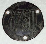 CY - Placa fiscala (tax plaque) veche pentru instalatiile masinile cu abur / 09 Octombrie 1907 / metal neferos / D: 5 cm 35 g / RARA