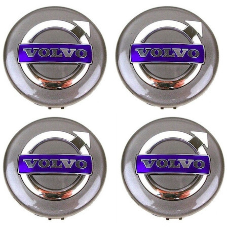 Set 4 capacele roti 64mm gri albastru, pentru jante aliaj Volvo volvosiwe