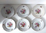 Set 6 farfurii portelan anii 50 RPR Cluj, pentru desert, cu flori, 15.5cm diametru, vechi, romanesti