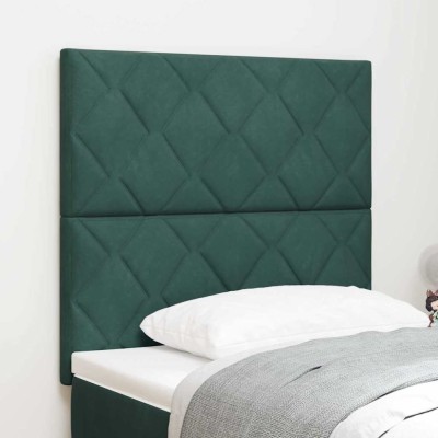 vidaXL Tăblie cap Pe perete Geometric Verde &amp;icirc;nchis 90 cm Catifea foto