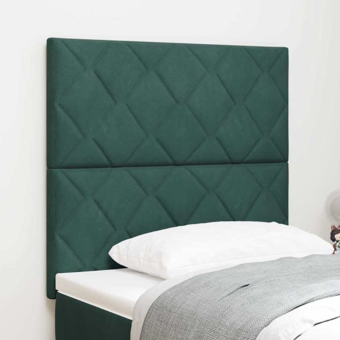 vidaXL Tăblie cap Pe perete Geometric Verde &icirc;nchis 90 cm Catifea