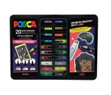 Set 20 Markere POSCA Groovy Colours , Editie Limitata cu 3 Varfuri si Cutie Metalica