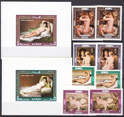 Ajman 1969 pictura nuduri MI 435-438 A+B + 2 bl. 119,120 MNH foto