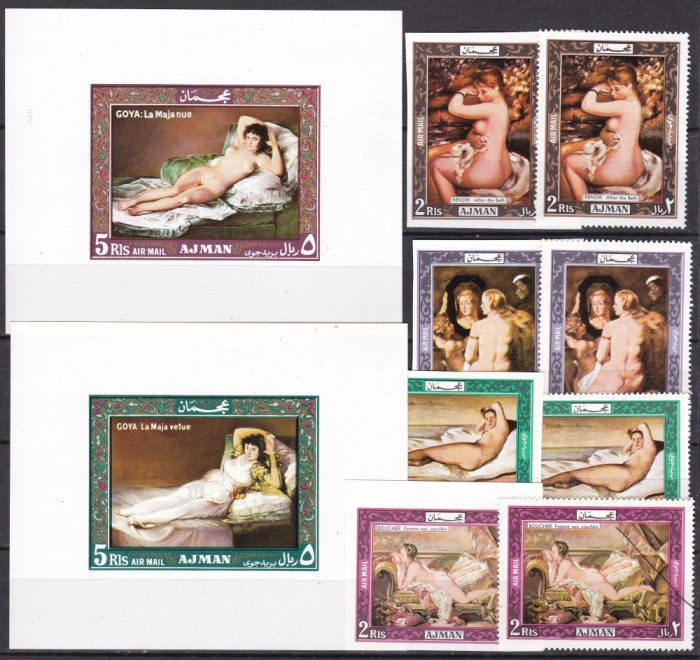 Ajman 1969 pictura nuduri MI 435-438 A+B + 2 bl. 119,120 MNH