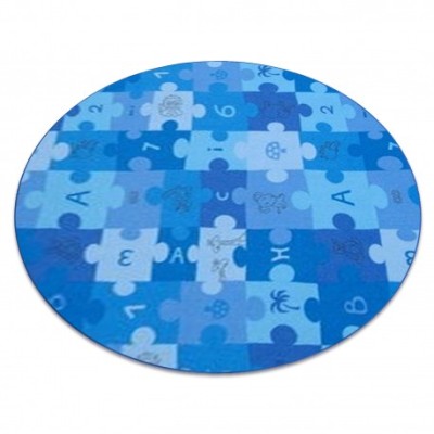 Covor copilăresc Puzzle albastru rotund, cerc 100 cm foto