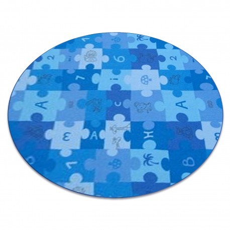 Covor copilăresc Puzzle albastru rotund, cerc 100 cm