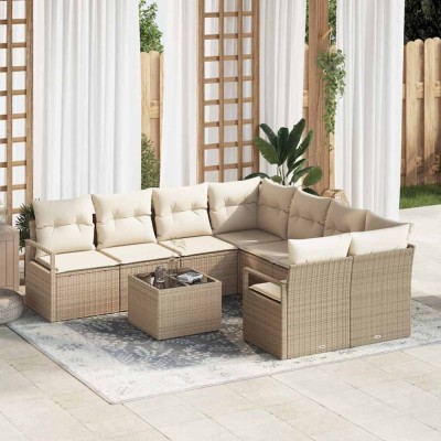 vidaXL Set de canapele pentru grădină 9 pcs Bej, crem 55 x 55 x 37 cm foto