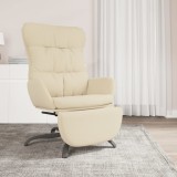 Scaun de relaxare cu taburet, crem, material textil