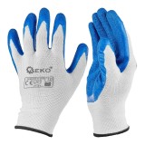 Manusi de protectie din poliester si acoperite cu latex, marimea 10, alb / albastru, Geko G75049
