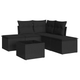 Set mobilier de gradina cu perne, 6 piese, negru, poliratan