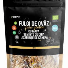 Fulgi de ovaz fini fara gluten cu maca, chia si seminte de canepa Eco, 200g, Niavis