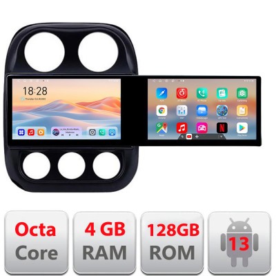 Navigatie Jeep Compass 2010-2016 Manual Kit-2500 Edotec 2 ecrane 8 core 4+128 21.6 inch Incell android Wifi 5Ghz gps internet 32 CarStore Technology foto