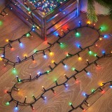 Instalatie de craciun beculet in 6 colturi, 8 jocuri de lumini, liniara, 24 m, din care 1 m cablu priza 220v, 300 led, controler, fir negru, multicolo, Oem