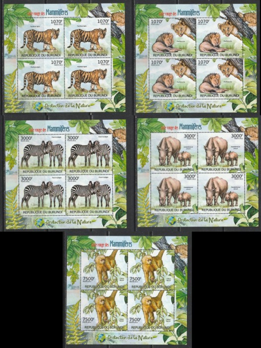 Burundi 2012 - Lista Rosie a Mamiferelor M/S 5v MNH
