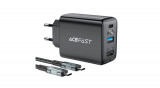 Acefast A17 &Icirc;ncărcător de perete, 65W GaN + cablu USB-C (negru)