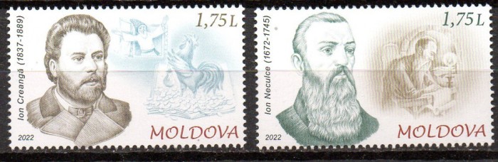 MOLDOVA 2022, Personalitati, Creanga, Neculce, serie neuzata, MNH