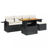 Set mobilier de gradina cu perne, 6 piese, negru, poliratan