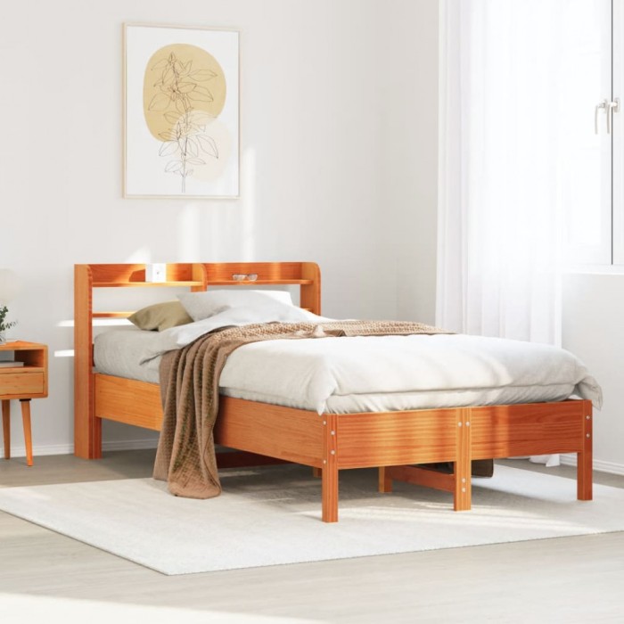 vidaXL Cadru pat fără saltea, maro ceruit, 75x190 cm, lemn masiv pin 3306914