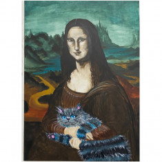 Mona Lisa si pisica Pisica de Cheshire pictura acrilic pe canvas 70x50 cm