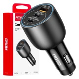 Incarcator auto AMiO 2x USB-C + USB-A 12/24V 100W cu Power Delivery PD si Quick Charge QC, pentru autoturisme si camioane