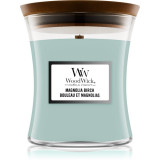 Woodwick Magnolia Birch lum&acirc;nare parfumată cu fitil din lemn 275 g