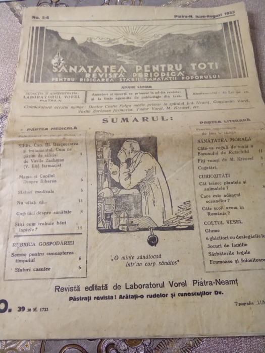 J Sănătate pentru toți august 1933