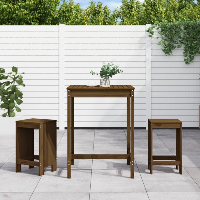 Gossi set mobilier de bar, 3 piese, maro miere, lemn masiv de pin