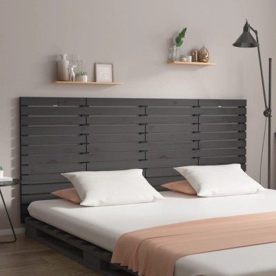 vidaXL Tăblie de pat pentru perete, gri, 206x3x91,5 cm, lemn masiv pin 824670 foto