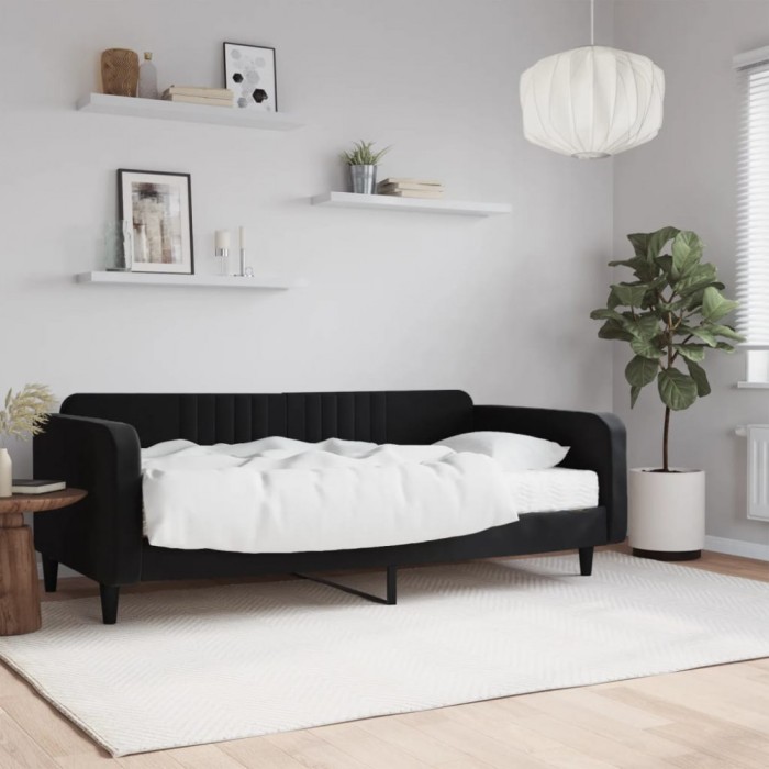 vidaXL Pat de zi cu saltea, negru, 100x200 cm, catifea 3197050