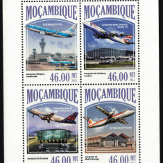 MOZAMBIC 2013 - Avioane, Aeoroporturi / set complet - colita + bloc MNH