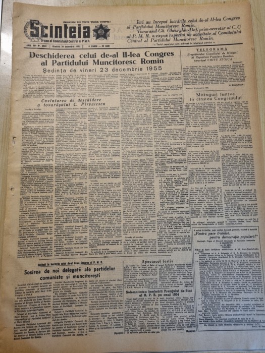 scanteia 24 decembrie 1955-al doilea congres al partidului muncitoresc roman