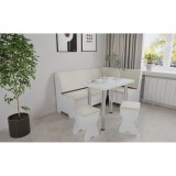 Set Coltar Bucatarie Tunis Alb+Fildes, Masa Fixa + 2 Tabureti, Pal Melaminat, Stil Contemporan