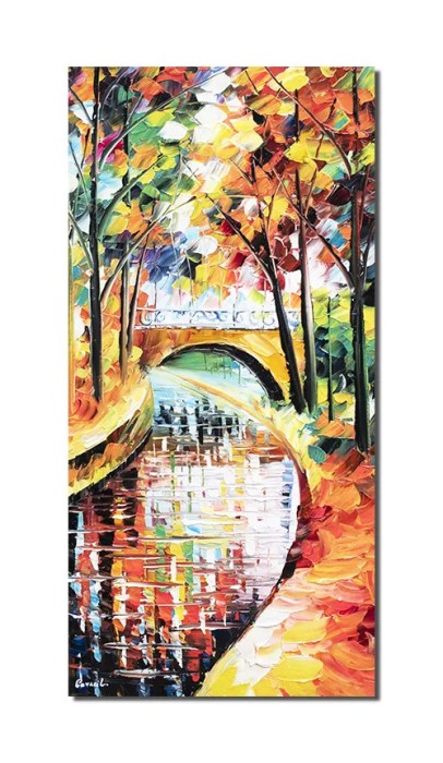 Tablou pictat manual living, dormitor, hol, Podul indragostilor, 80x40cm ulei pe panza in cutit, efect 3D, Fabulos