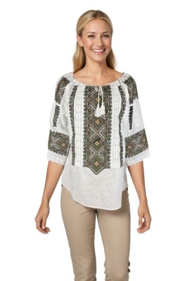 Bluza dama O25 alb/maro , marimea L foto