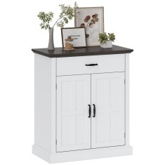 HOMCOM Bufet pentru Living Rustic cu 2 Uși 1 Sertar Raft Reglabil pentru Hol Intrare Alb 75,2x40x91,5 cm | Aosom Romania