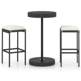 Set mobilier bar de gradina cu perne, 3 piese, negru, poliratan GartenMobel Dekor, vidaXL