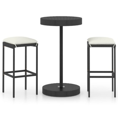 Set mobilier bar de gradina cu perne, 3 piese, negru, poliratan foto
