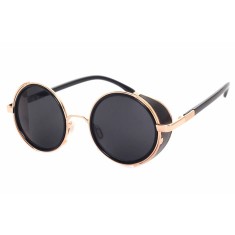 Ochelari de Soare, Zamo&reg;, Steam Punk Gold, Protectie UV400, Model Rotund, Rama Neagra, Lentile Negre