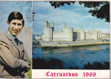 Bnk cp Charles , Print de Wales , la investutura Caernarvon Castle 1969, Circulata, Printata