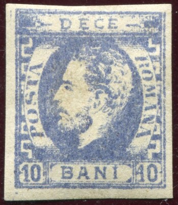 1872 , Lp 31 c , Carol I cu barba , 10 Bani ultramarin , impresiune defectuoasa - MLH foto