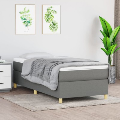 vidaXL Pat box spring cu saltea, gri &amp;icirc;nchis, 90x190 cm, textil foto