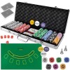 Set de poker cu 500 de jetoane cu greutate plăcută, 2 pachete de cărți, jetoane dealer/blinds și o servietă rezistentă din aluminiu